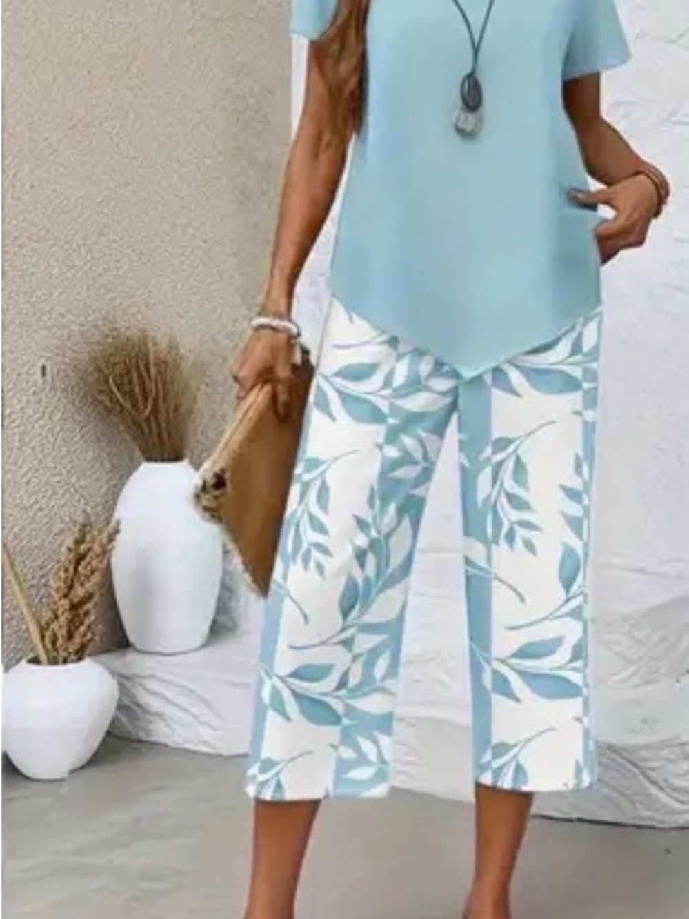 Women's Light Blue Casual 2 Piece Set
